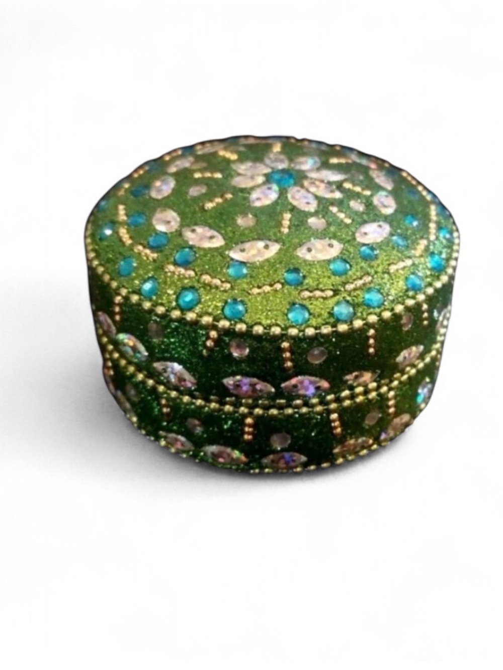Bejewelled Green Trinket Box From India